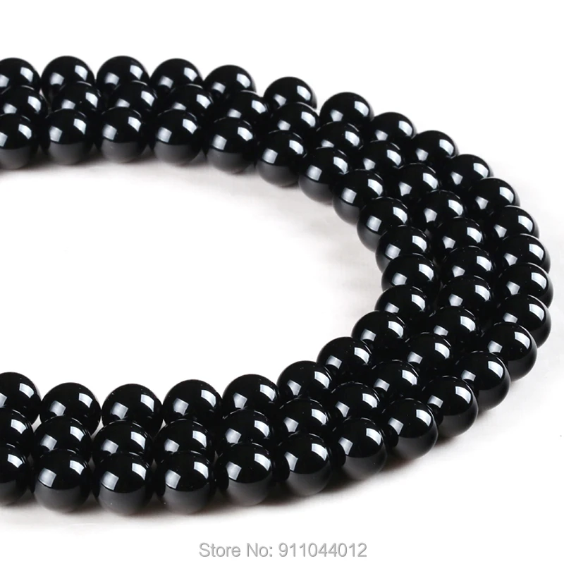 

7A Level Natural Stone Black Agates Round Loose Strand Beads 15 Strand 4 6 8 10 12 MM Pick Size For Jewelry Making