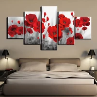 noframe canvas painting modular 5pieces red flower picture rose posters canvas painting modern wall art in livingroom home decor