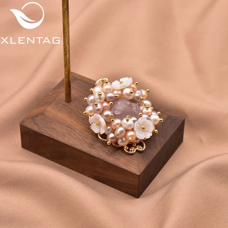 

XlentAg Natural Fresh Water Pearl Amethyst Shell Flower Suit Hairpin Women Wedding Party Gift Luxury Fashion Fine Jewelry GH0030