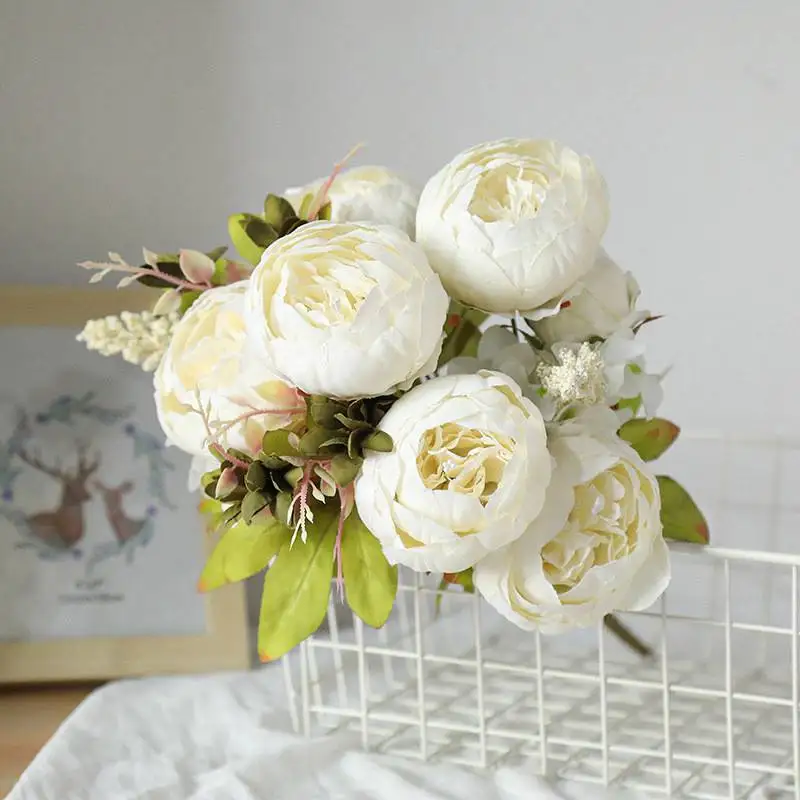 Fake flower Home Party Decor Bunch Silk Peony Artificial Flowers Wedding Bouquet 13 Heads | Дом и сад