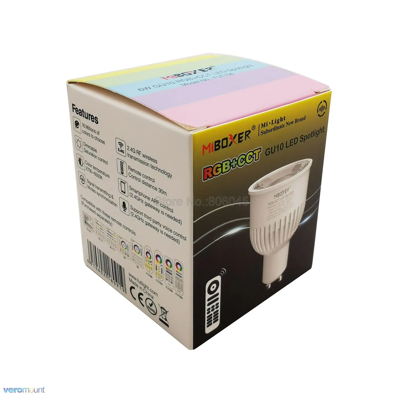 Умная Светодиодная лампа Miboxer с регулируемой яркостью 6 Вт GU10 RGB + CCT (2700-6500K)