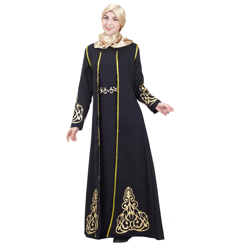 Дубаи Стильные комплекты abaya мусульманские женские пальто и платье из двух частей Золотой аппликации вечерний халат леди классический Caftan наборы
