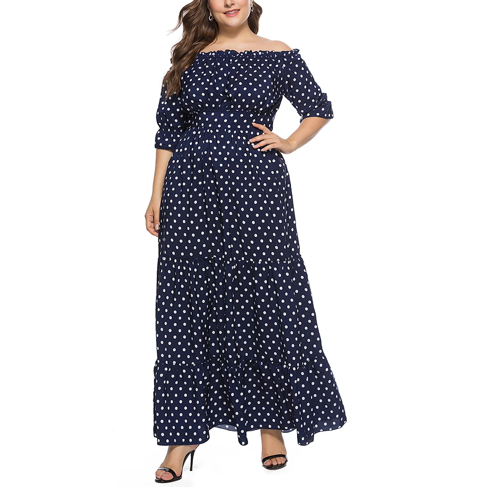 

Размера плюс женское Бохо Свободные длинное платье; Сезон весна-лето; Модные летние платья Vestidos с узором в горошек элегантное платье с рукав...