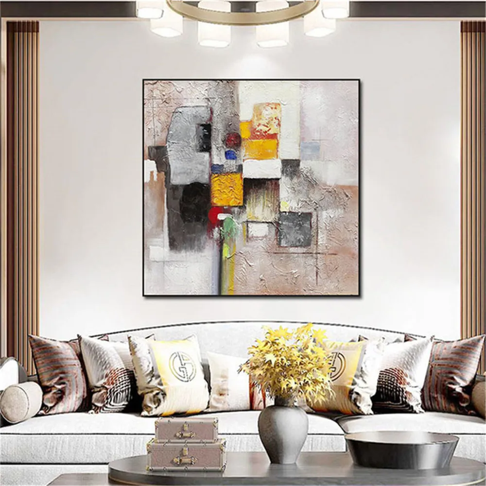

100% Hand-Painted Oil Painting Modern Canvas Paintings Abstract Wall Art Palette Picture Golden Living Room Hotel Decoration