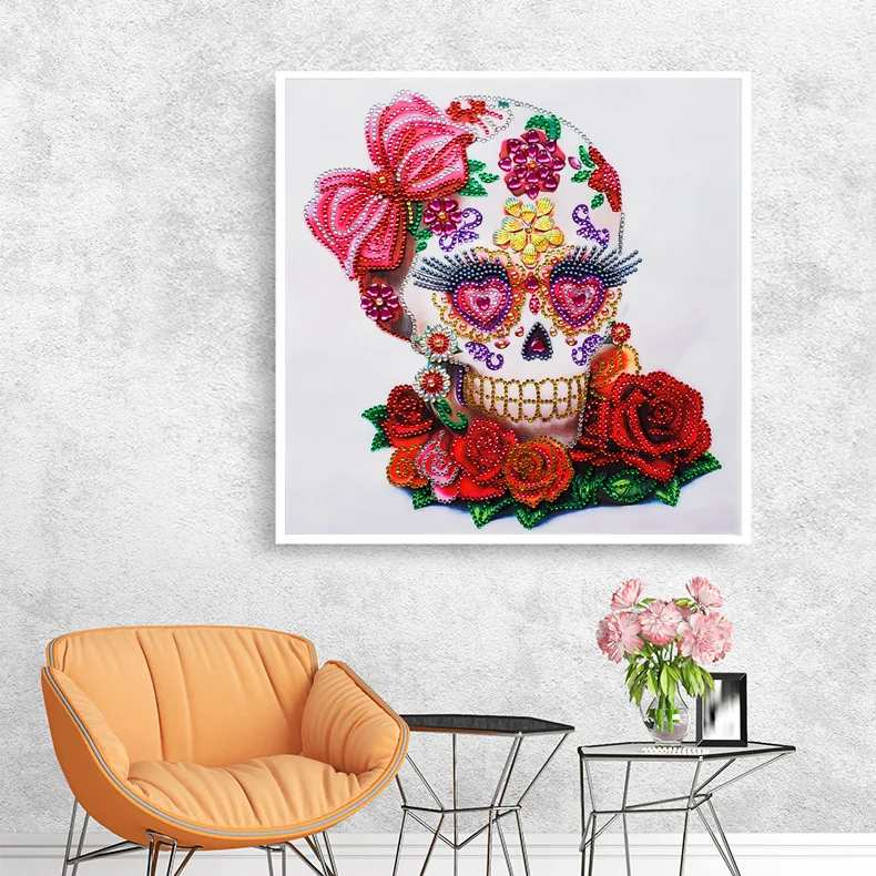 5d алмазная картина в форме ромбовидного розового черепа вафельная часть