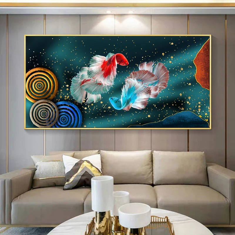 RELIABLI художественный постер с золотой рыбой животное на холсте картина стену