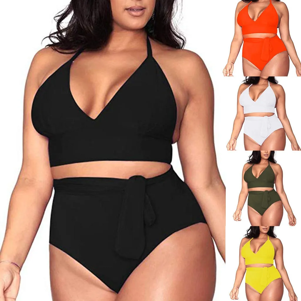 

Women's Swimsuit Large size High Waisted Tummy Control Swimwear Female Swimsuit Full Coverage Brazilian Bikini Bathing Suit 2021