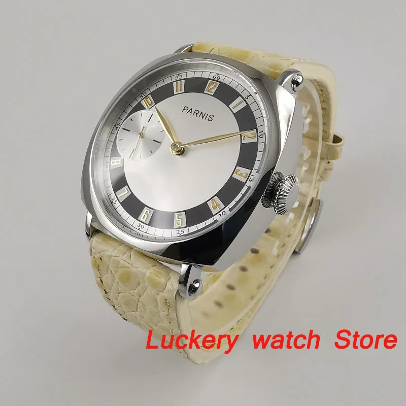 Часы parnis с серебристым циферблатом 44 мм золотые руки 17 драгоценностей 6497