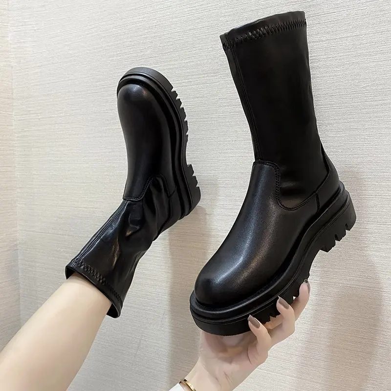 Over The Knee High Boots Women Autumn/winter New Thick-soled Knight Boots  Wild Fashion Simple Round Toe Increase Women's Boots | Обувь | АлиЭкспресс