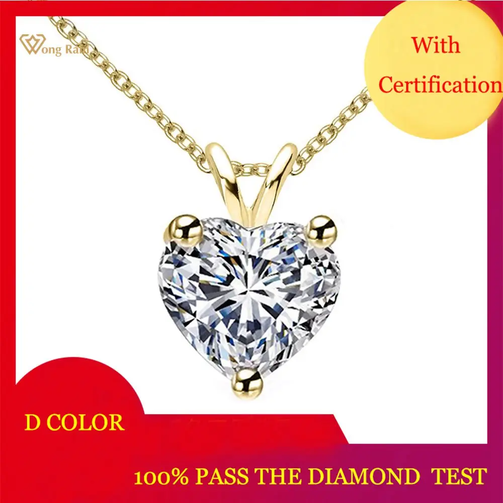 

Wong Rain 925 Sterling Silver Love Heart Cut VVS1 Real Moissanite Wedding Engagement Fashion Pendant Necklace Fine Jewelry Gifts