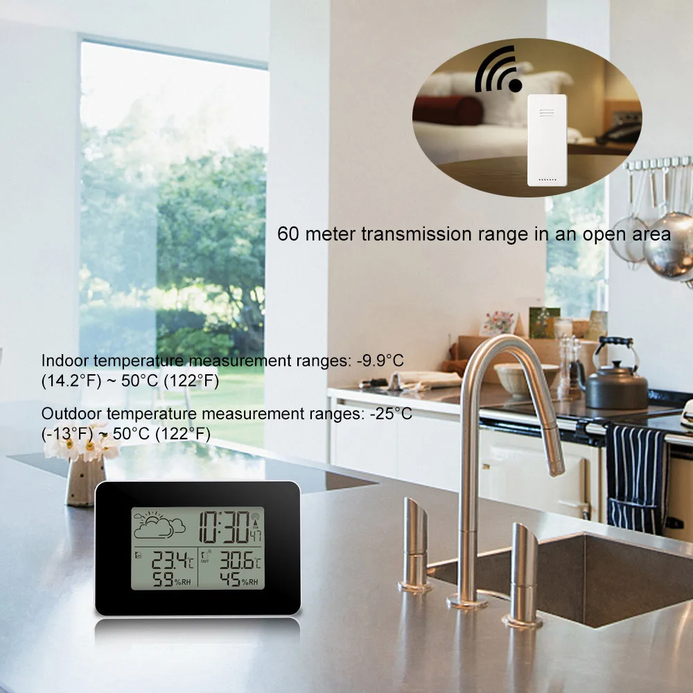 fanju fj3364 digital alarm clock weather station wireless sensor hygrometer thermometer watch lcd time desktop table clocks free global shipping