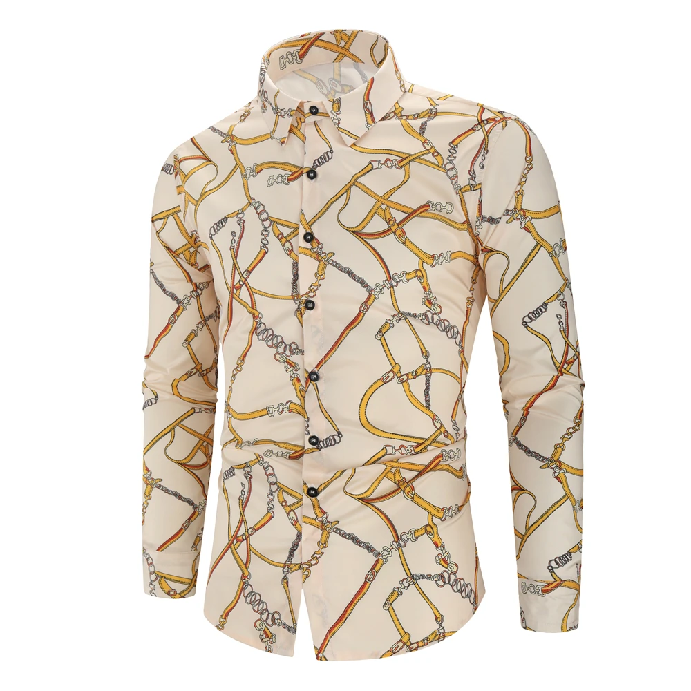 Рубашка мужская с отложным воротником модная блуза принтом роскошная брендовая