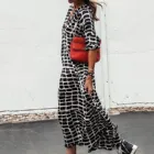 Женское длинное платье в стиле бохо, элегантное свободное платье-трапеция с леопардовым принтом и V-образным вырезом, плиссированное Пляжное Платье макси с длинными рукавами, осень 2021