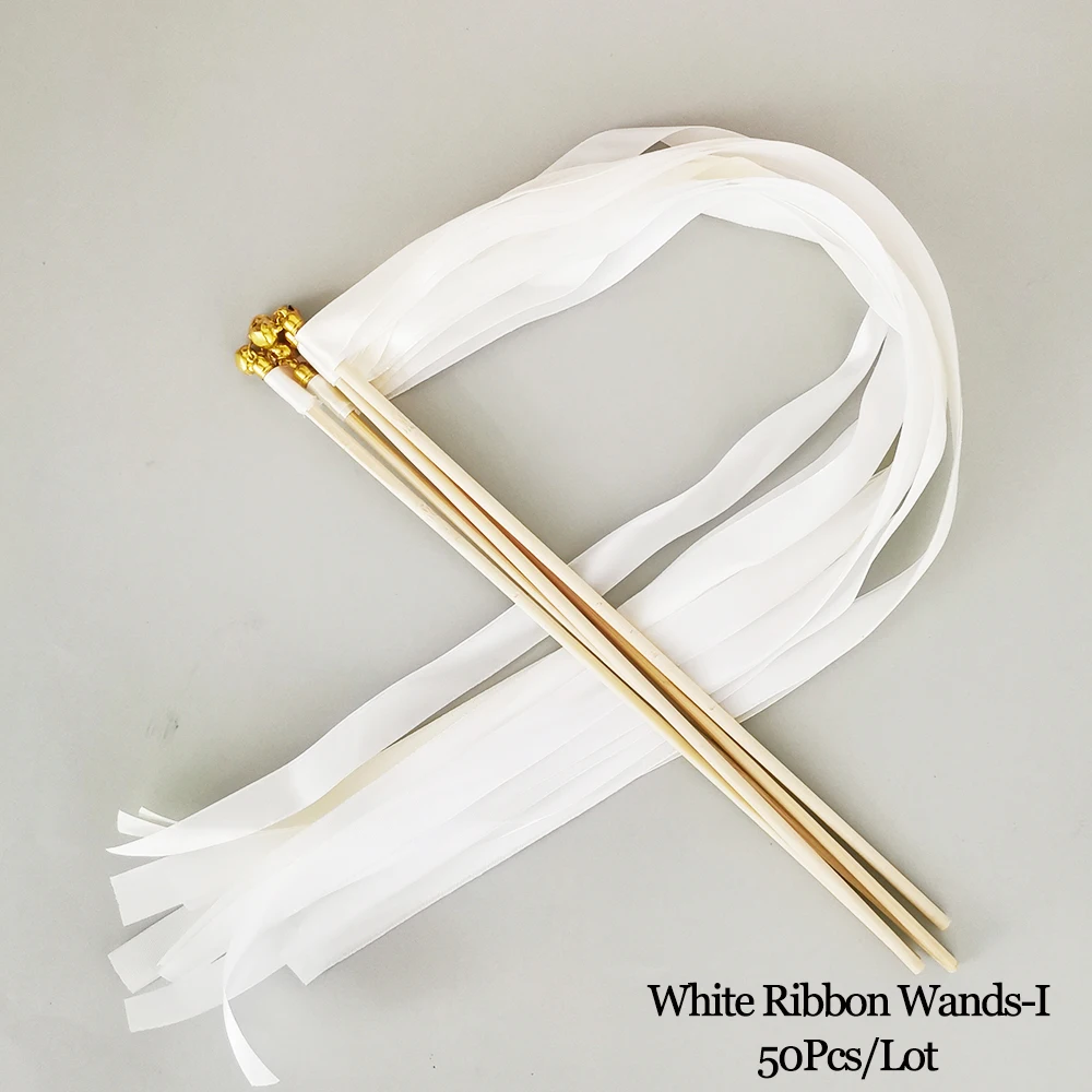 White 2Ribbons 50 шт. белые кружевные ленты палочки Свадебные Вертлюги палочка для свадебной ленты палочка с колокольчиком - Цвет: White 2Ribbons
