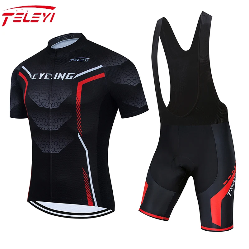 

TELEYI New 2022 Men Cycling Jersey Summer Short Sleeve Set Maillot 19D bib shorts Bicycle Clothes Sportwear Shirt Clothing Suit