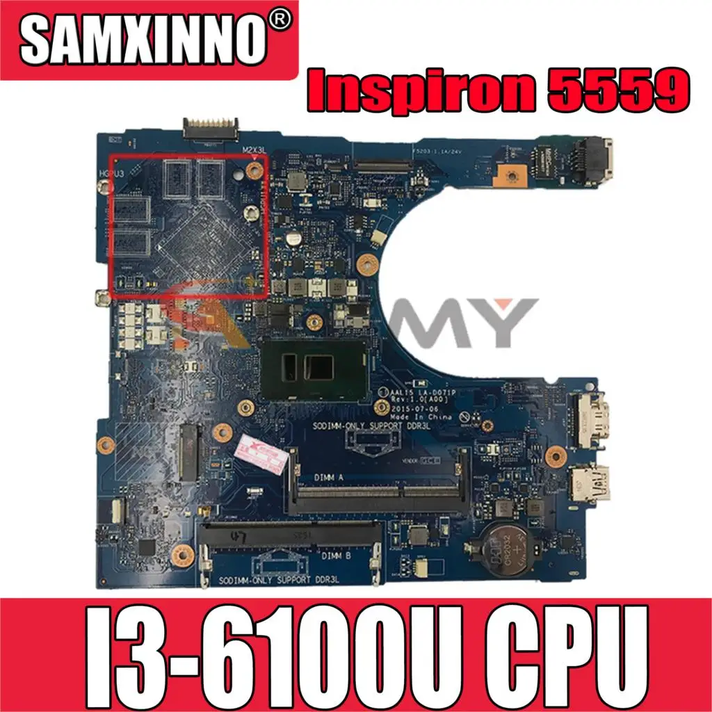 

Оригинальная материнская плата для ноутбука DELL Inspiron 5559 5759 Core I3-6100U материнская плата CN-027G19 027G19 AAL15 LA-D071P SR2EU