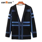 Covrlge осенний жакет-кардиган средней толщины в клетку, новый мужской маленький Трикотажный костюм, Модный корейский цветной свитер MWK032