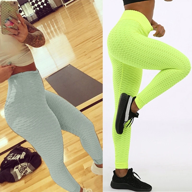 

LXAE Womens High Waist Bubble Hip Butt Lifting Yoga Pants Workout Tummy Control Booty Tights Ruched Textured Jacquard Anti