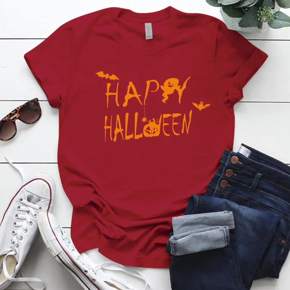 

Happy Halloween Funny Letter Printiing Woman Tshirts Short Sleeve Holiday T Shirt for Women Tops Harajuku Mujer Camisetas