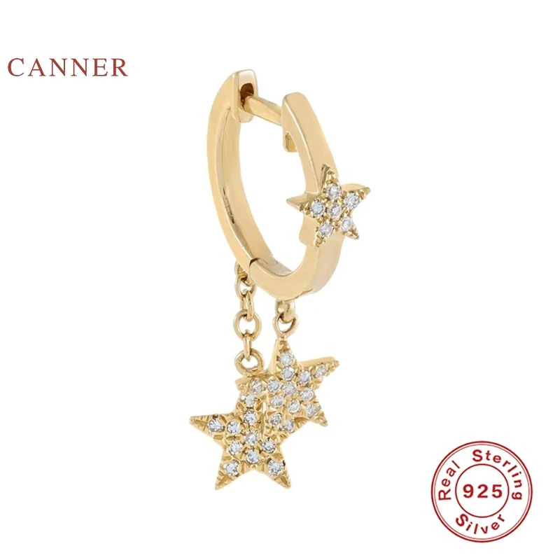 

CANNER Five-pointed Star Earrings Hoops 925 Sterling Silver Earrings For Women Diamond Silver Jewelry Earring Pendientes Brincos