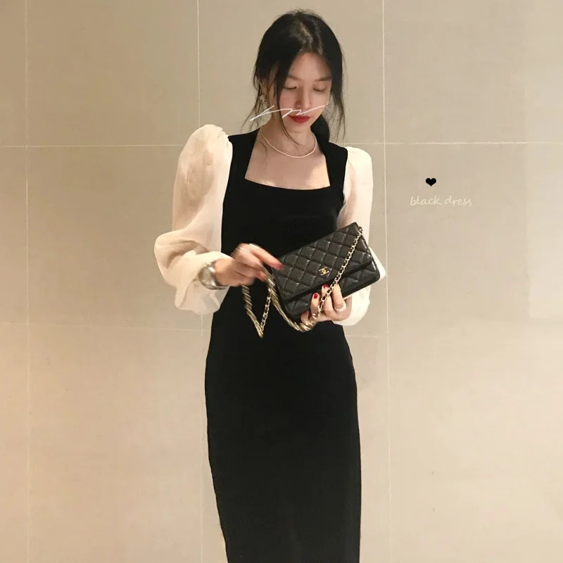 

Женское бархатное платье с завышенной талией, маленькое черное платье большого размера в стиле Хепберн для осени