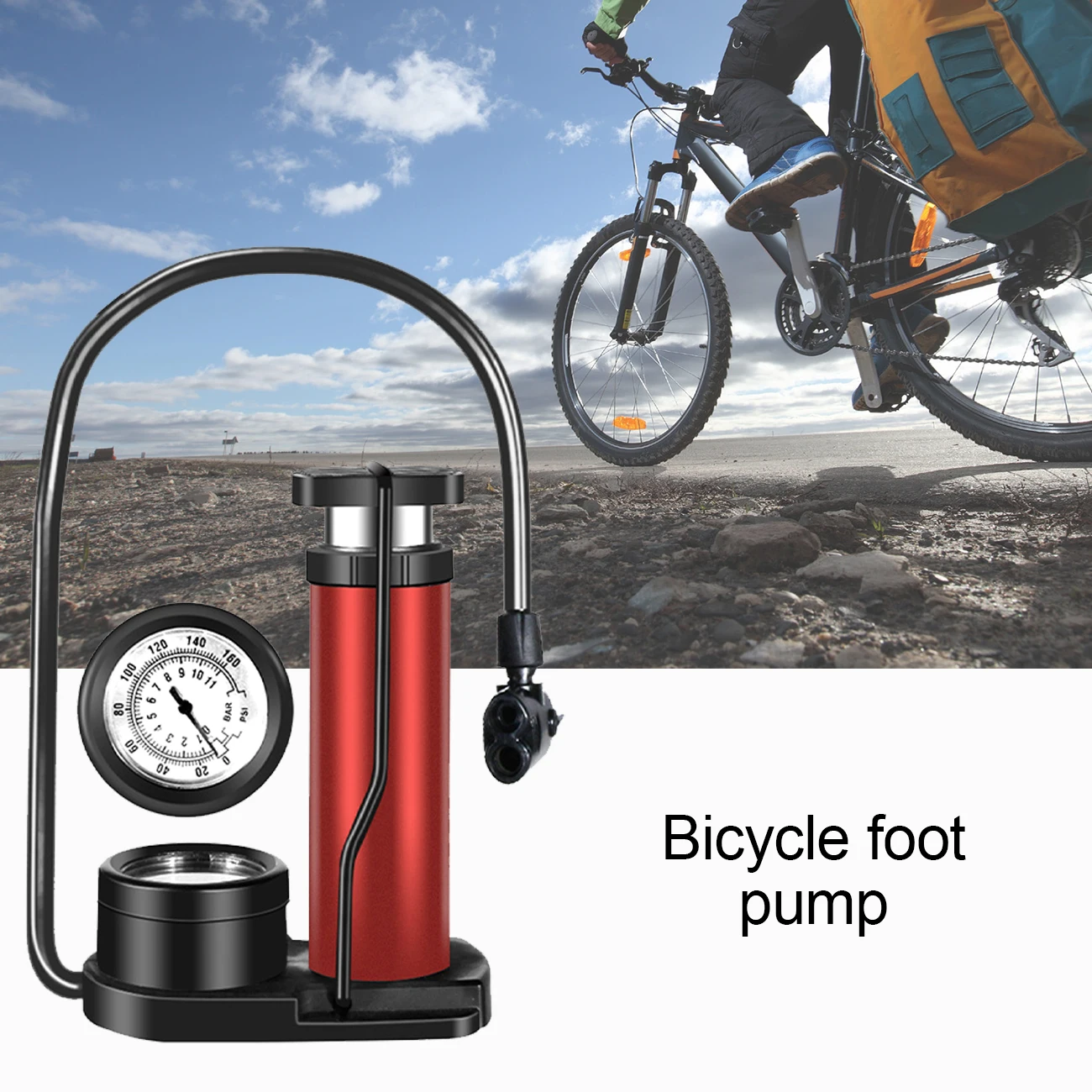 

Bike Pump Mini Portable Bicycle Foot Pump with Pressure Gauge Bike Tire Air Pump