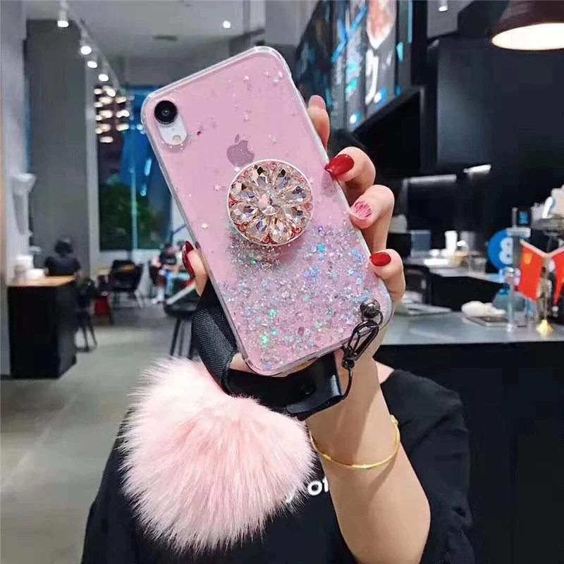 Чехол для телефона P30 P20Pro с 3D алмазным держателем подставкой блестящим ремешком и