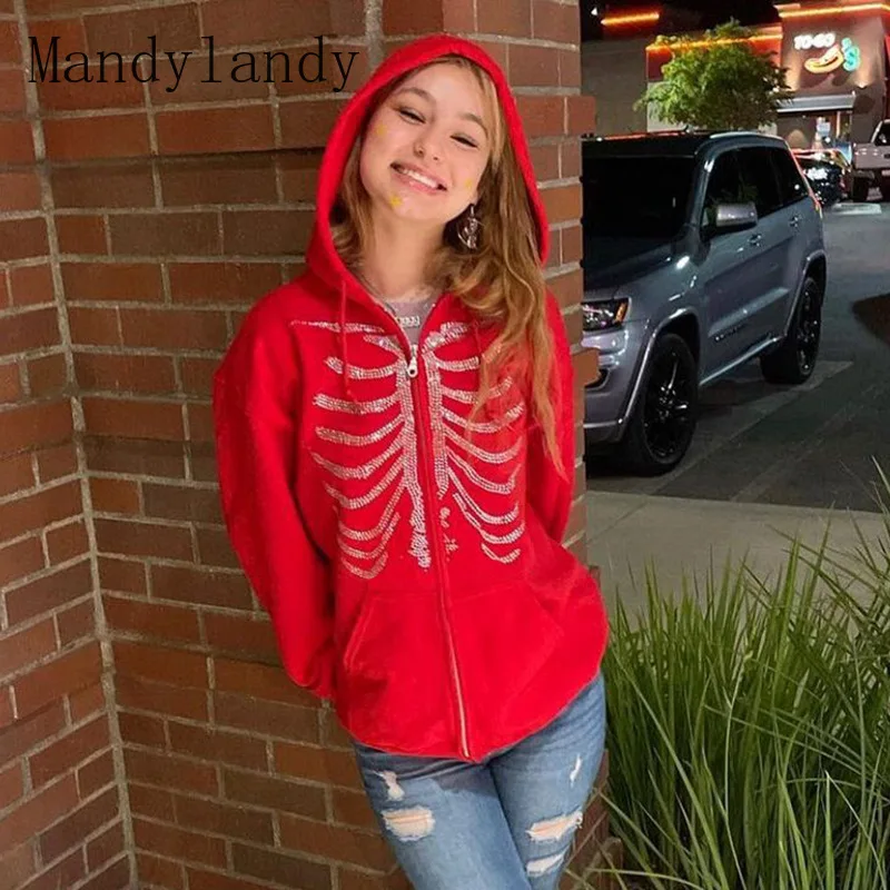 

Mandylandy Women's Sexy Gothic Zipper Hoodies with Pocket Ladies Elegant Fashion Long Sleeve Loose Hooded Top Sweatshirt