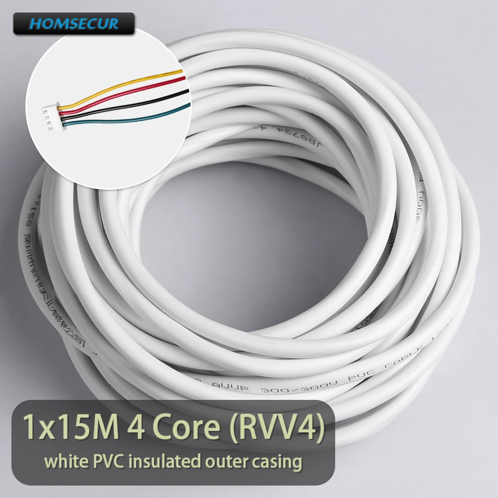 

HOMSECUR белый гибкий медный кабель 15 м 4 ядра для системы видеодомофона