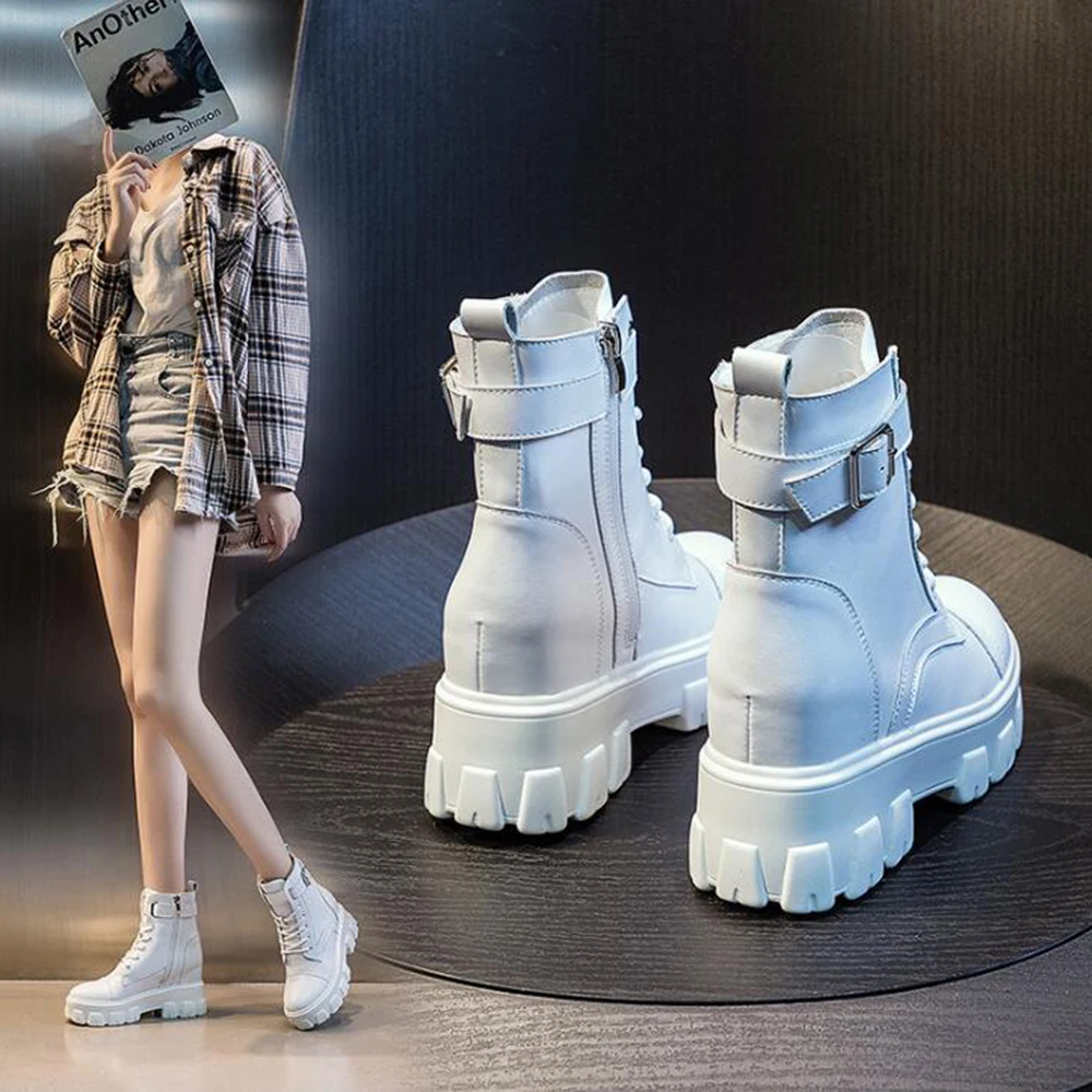 

Women's Platform Ankle Boots Autumn And Winter new Inner height Short boots Fashion belt buckle side zipper women boots ay88