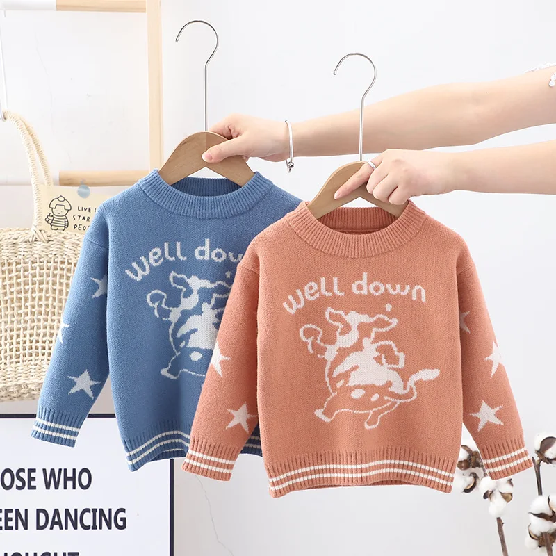 

New Boy's Cotton Sweater Cute Animal Pattern Autumn Winter Fashion Cartoon Sweater Girl Baby Embroidered Sweater Letters EY08092