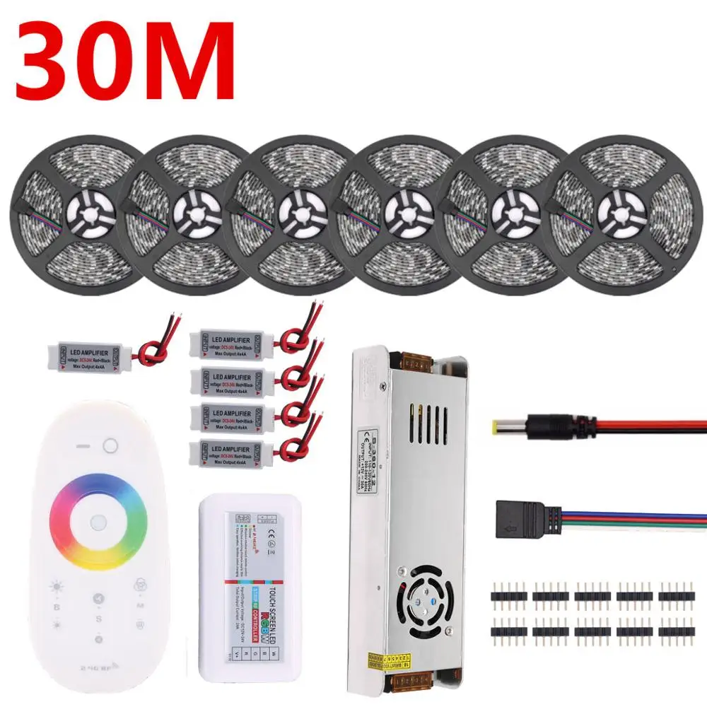 30M Set RGB Светодиодная лента Водонепроницаемая 5050 5 м 10 м 15 м 20 м 30 м DC 12 В RGBWW RGBW светодиодный светильник гибкие полосы добавить контроллер усилитель мощности - Испускаемый цвет: 30M Set