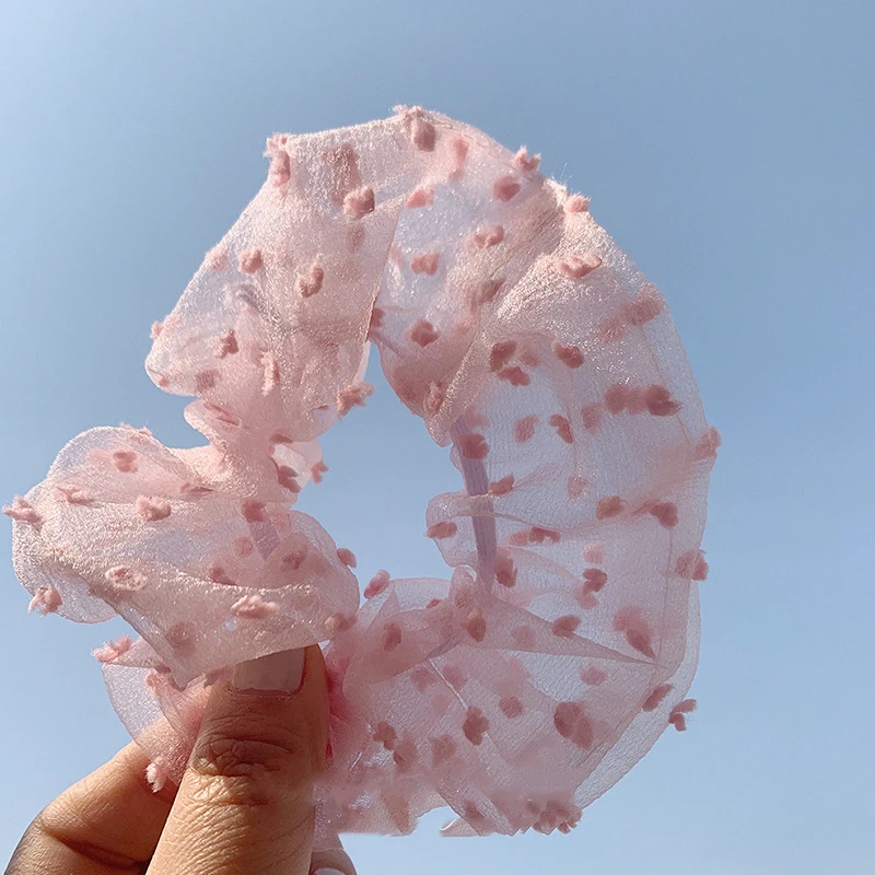 

New Arrival Organza Scrunchies Dots Flocking Fashion Hair ponytail Hold Elestic Hair Tie Hair Accessories Gift for Her 1pc