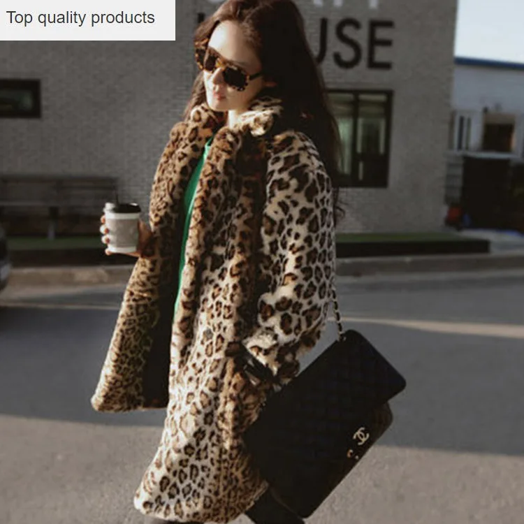 

New Women Faux Fur Coat Fashion Sexy Leopard Coat Jacket Woman Winter Long Trench Coat DX301