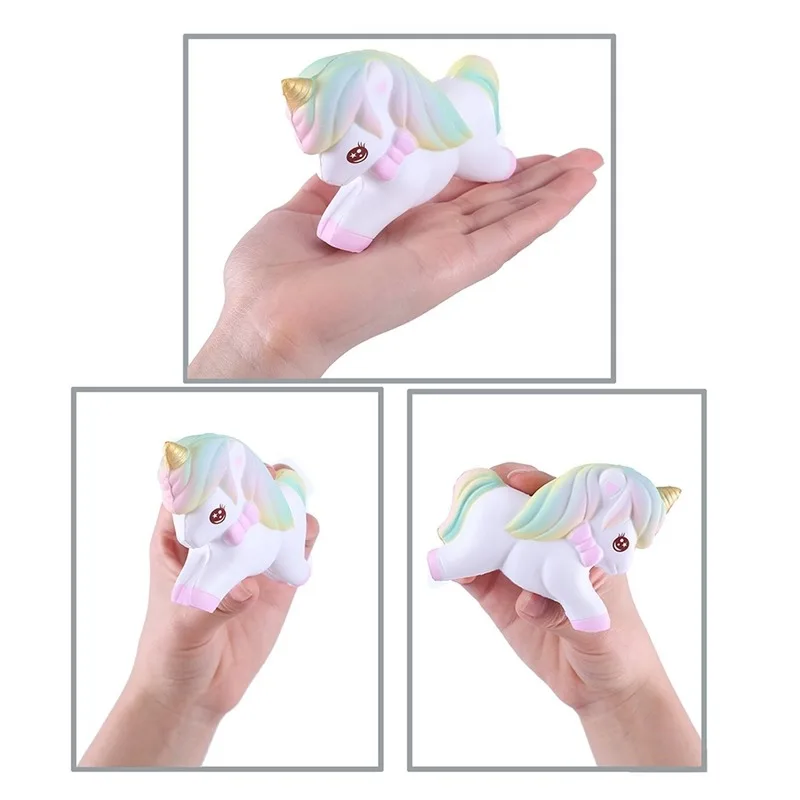 Новое милое кольцо Jumbo Rainbow Unicorn лошадь сжимает медленно поднимающиеся ремни Мягкий сжимающий хлеб с ароматом сливок торт подарок малыш забавная игрушка