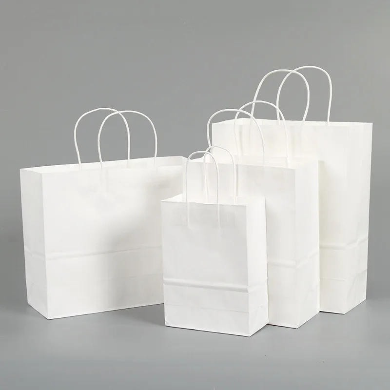 

10 Pcs/lot Gift Bags With Handles Multi-function White Paper Bags 4 Size Recyclable Environmental Protection Clothes Shoes Bag