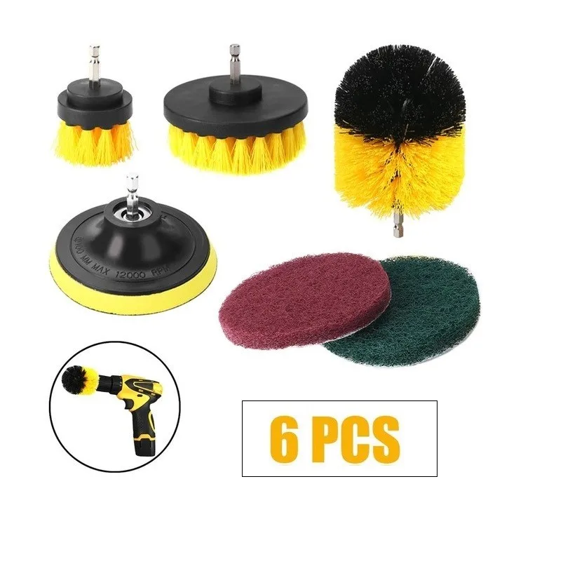 

6PCS/set 4\" Sticky Connector Drill Brush Powered Scrubber Attachment Kit Tile Carpet Grout Cleaning Brushes