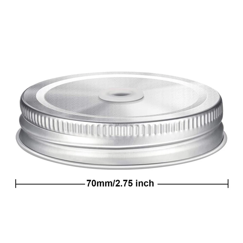 

10 Pieces Stainless Steel Regular Mouth Mason Canning Jar Lids with Straw Hole Leak Proof Reusable Mason Silver Jar