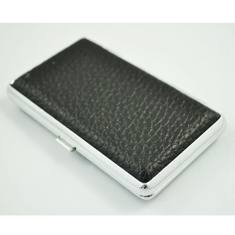 SODIAL(R) металлическая рамка черная коробка из искусственной кожи для хранения