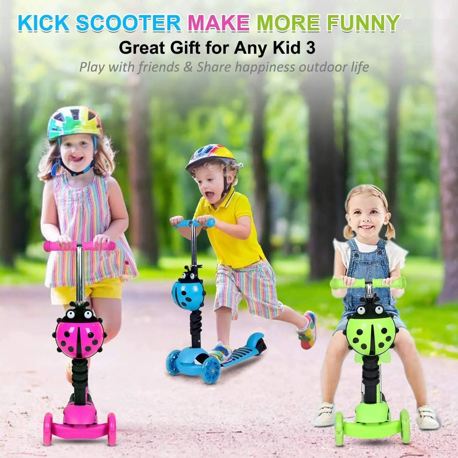 Детский скутер с 3 колесами складной х колесный 5 в 1 со светодиодный светильник