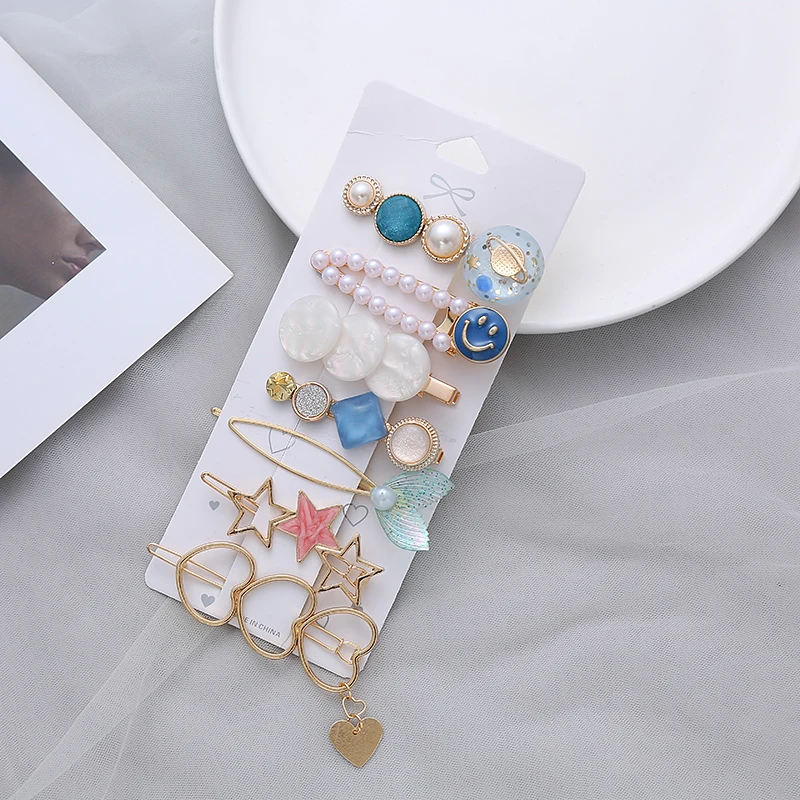 

7-piece mermaid suit Korean super fairy clip card broken hair pearl clip hairpin side girl side clip hair accessory