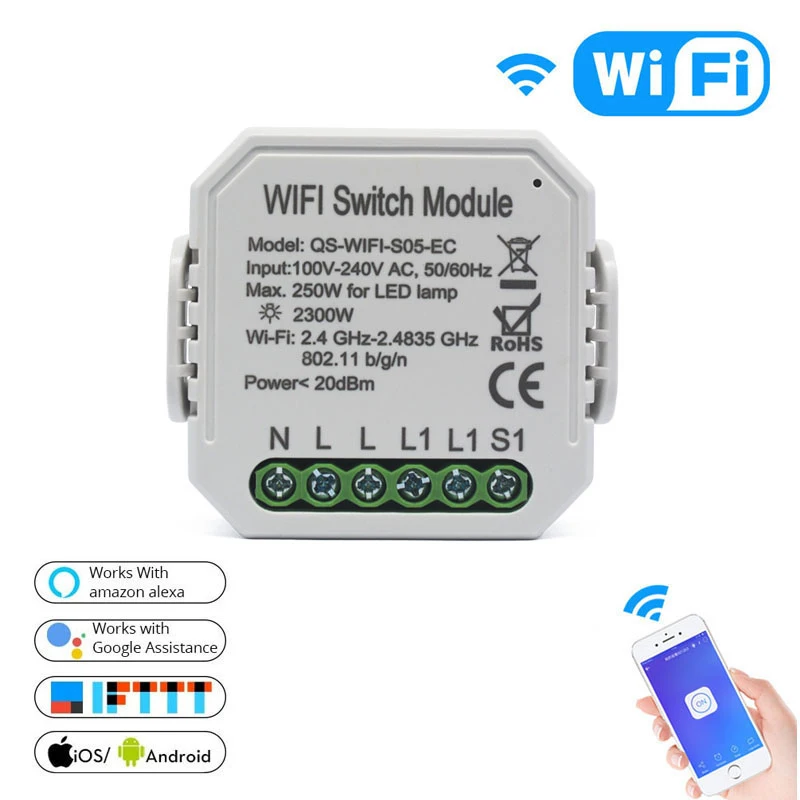 

Умный модуль переключателя Wi-Fi Tuya, 1/2 канала, 220-240 В, измеритель мощности, беспроводной модуль переключения, умное управление жизнью с Alexa Google ...