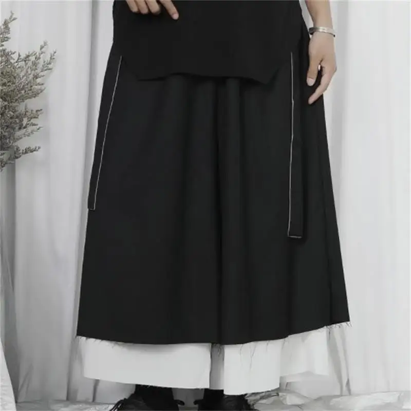 Men's Pant Skirt Wide Leg Pants Spring And Autumn New Japanese Fashion Black And White Splicing Design Leisure Loose Large Pants