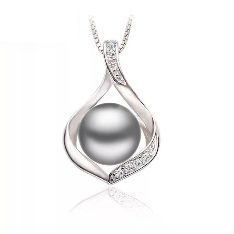 

Wedding 925 Sterling Silver Pendant Women,Trendy Freshwater Natural Black Pearl Pendant Necklace Girl Gift