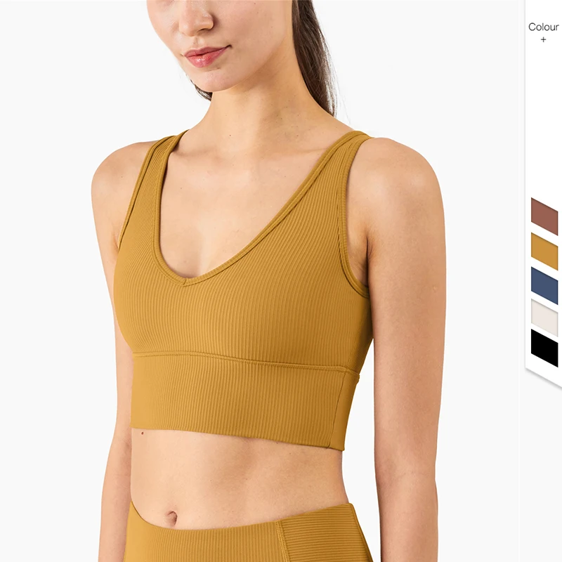 

New sports bra rib yoga sports underwear vest fitness shock - proof running Yoga Tops Bra Solid Color gym Exercise Clothes