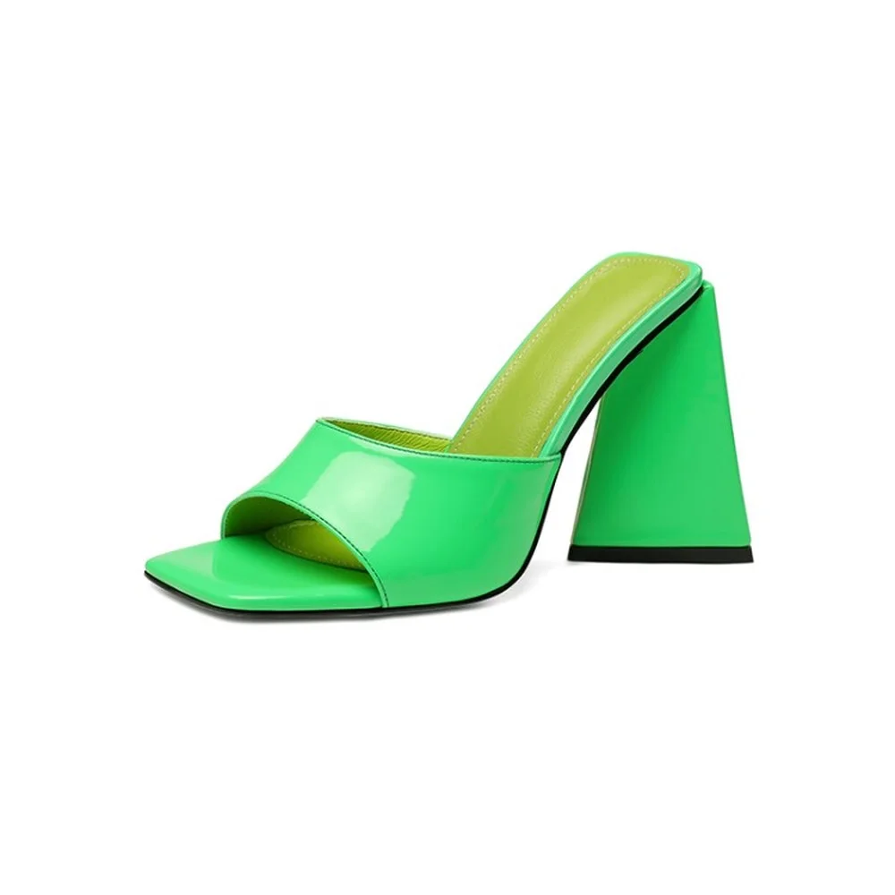 

Hot Sale Womens Square Peep Toe Patent Leather Slipper Match Colors Chunky High Heel Slingbacks Sandals Shoes Plus Size 34-43 Ne