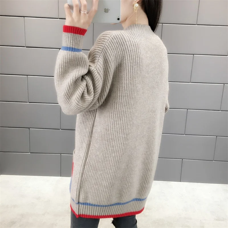 

#1108 Spring Autumn Cardigan Women V Neck Buttons Knitted Coat Laides Outwear Warm Long Sleeve Loose Sweaters Cardigans Female