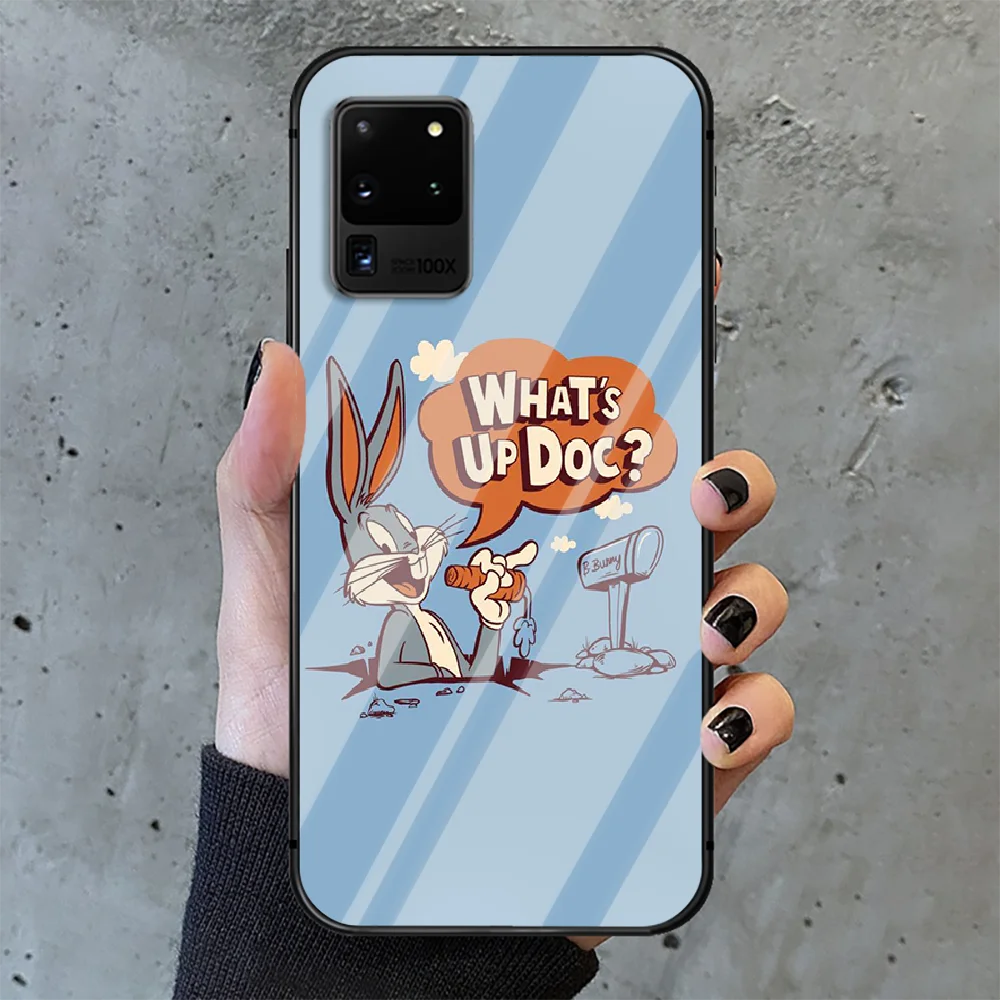 

funny brand Bugs Bunny Phone Tempered Glass Case Cover For Samsung Galaxy S Note 5 6 9 10 10E 20 21 FE Plus Uitra Hot Soft Trend