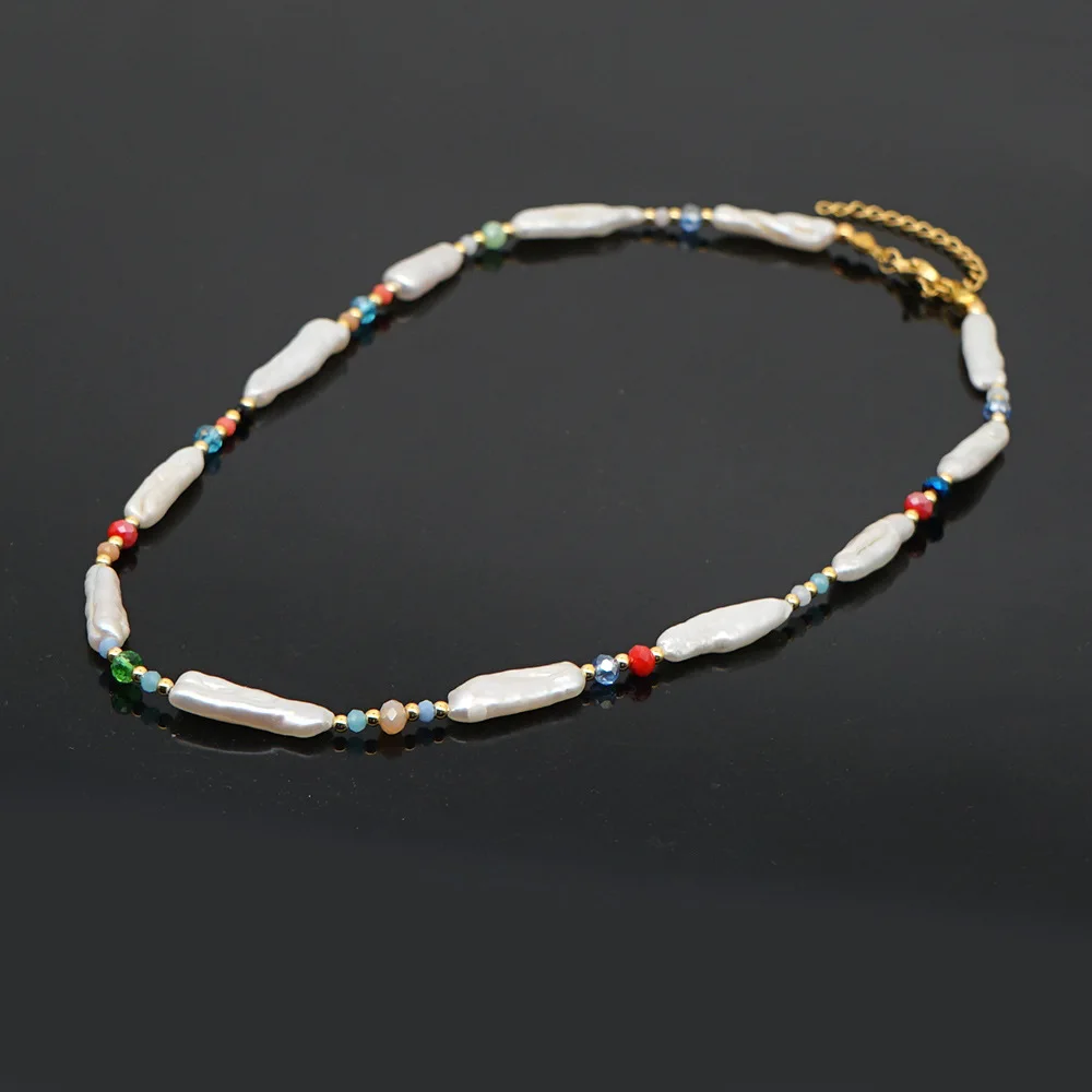 

Ожерелье-чокер с радужными кристаллами, ожерелье ручной работы с жемчугом в стиле барокко, пляжные украшения для женщин и девушек
