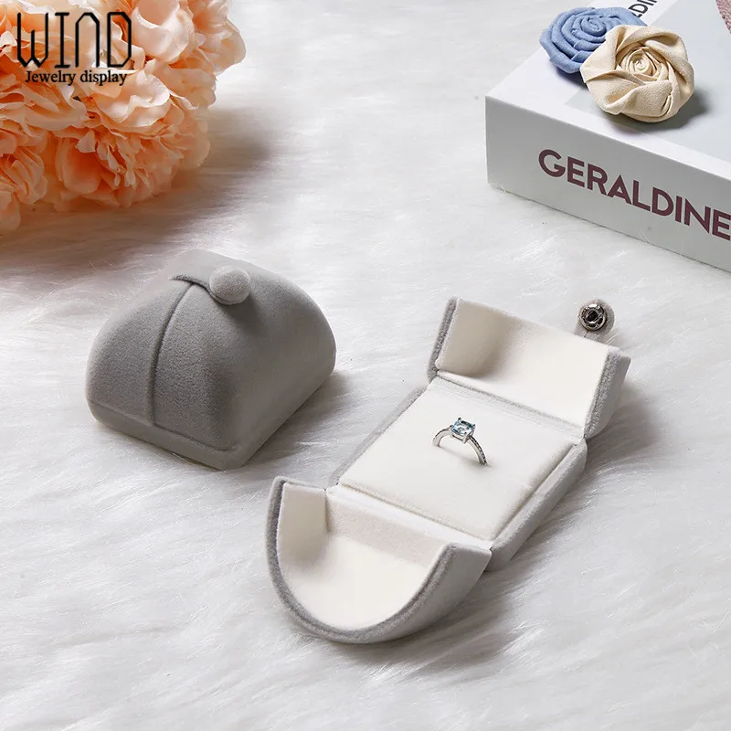 

Gray double open jewelry box wedding marriage ring box birthday lined up gift box Valentine's Day birthday surprise gift case